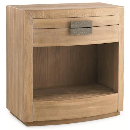 "Handsome Profile" Bowed Front Nightstand with 3 Drawers and 1 Outlet